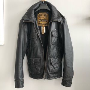 Men’s SUPERDRY distressed leather jacket Size M